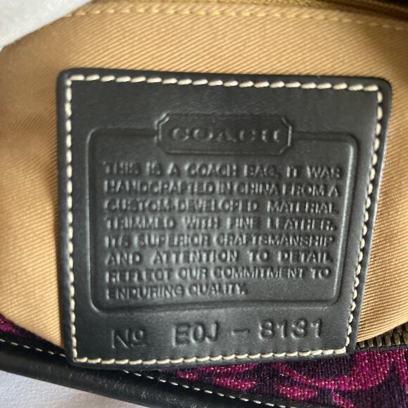 🚨LOW START! COACH Monogram Fabric Wool Twill Sm Tote Black Fuchsia Leather Trim - Picture 3 of 9